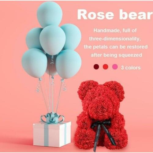 Girls Favorite New Year Birthday Gift 40cm Red Rose Teddy Bear Festival Wedding Party Decor Bear Made of Artificial Rose