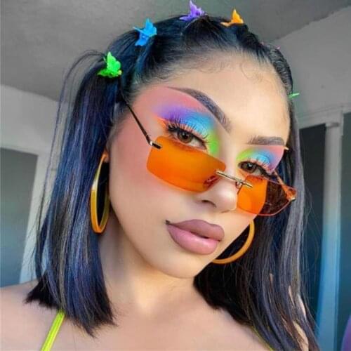 Fashion Orange Small Rectangle Sunglasses Cutting Lens Vitality Adult Rimless Sun Glasses Tinted Colors Women Shades Trending