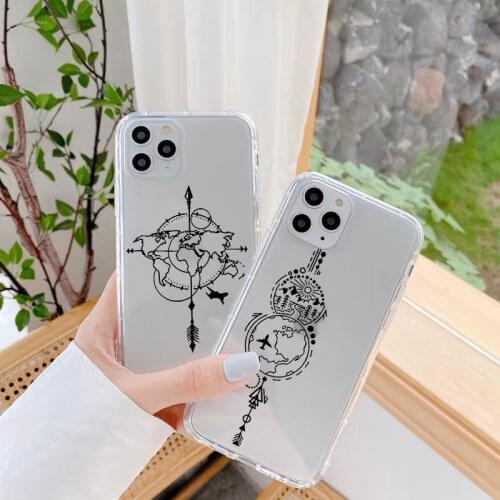 World Map Soft Clear Phone Case For iPhone 12 11 Pro Max 6s 7 8 Plus SE 2020 X XS Max XR Travel Plane Transparent Back Cover