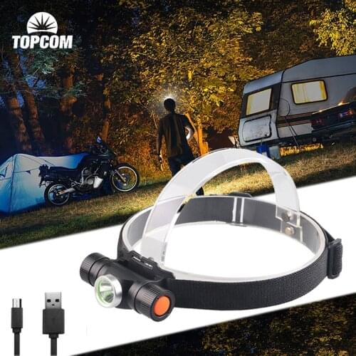 TOPCOM 2-Mode USB Rechargeable Headlamp CREE XM-L2 10W LED Headlight High Power Night Vision Head Torch For Hunting Camping