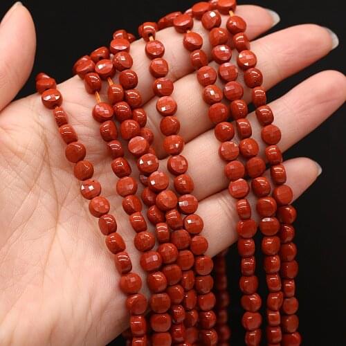 Natural Semi-precious Stone Oblate Section Beads Red Turquoise 6mm For DIY Necklace Earrings Accessories Gift Length 38cm