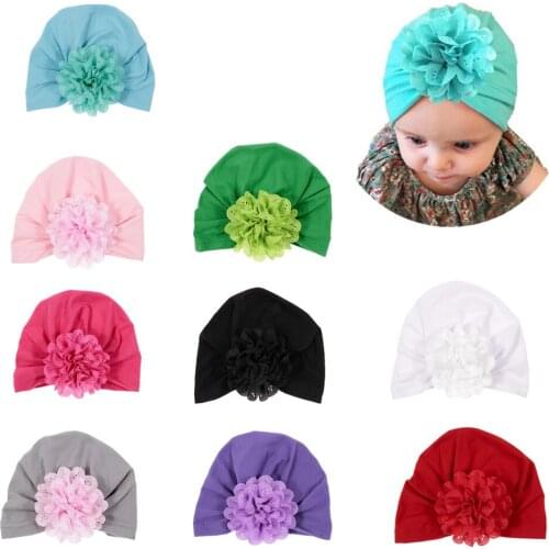 New Newborn Turban Hat Cotton Blend Kids Caps Flowers Beanie Top Knot Handmade Hat Caps Headwear Shower Gift