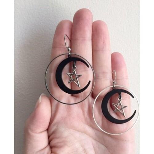 Original Handmade Mystical Dark Moon Earrings,Gothic Gift Celestial Jewelry