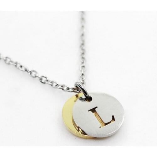 Stainless steel necklace coin necklace letter alphabet L necklace pendant charms with 50cm Chains men women Necklace Jewelry