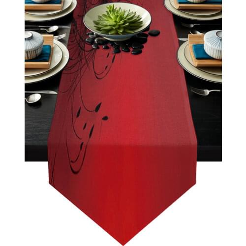 Simple Red Black Gradient Abstract Flowers Table Runners Home Kitchen Dining Tablecloths Wedding Table Decoration Table Runner