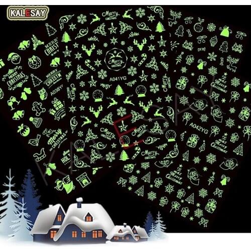 Merry Christmas Glow Dark Nail Art Stickers White Glow Nail Decals Manicure Design Elk Snow Gift Light Sticker on Nails