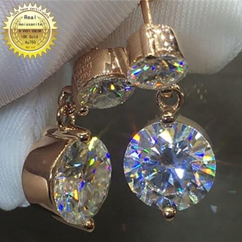 100% 18K Gold A750 gold A pair of Earrings 3Ct Best color DVVS Moissanite Earrings