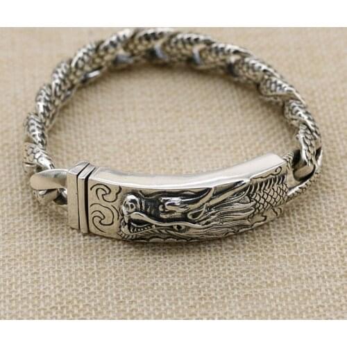 16.5mm width Real heavy 925 Sterling Silver men dragon Link chain Punk bangle Bracelet jewelry gift A5190