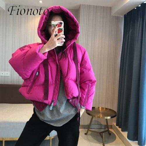 Loose Oversized Cropped Puffer Jacket 2021 Fashion Winter Short Ultra Light White Duck Down Jacket Hooded Feather Coat Outerwear
