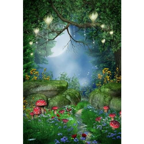 Spring Backdrop for Photography Wonderland Forest at Night Flowers Artistic Portrait Photoshoot background