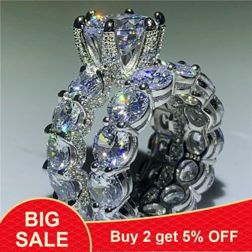 Vintage ring Pave setting 5A zircon Cz 925 Sterling silver Engagement Wedding Band Rings set For Women Bridal bijoux