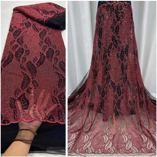 Embroidered Net Fabric with beads With super Quality ZH-188681 African Tulle Lace Fabric For party Dress