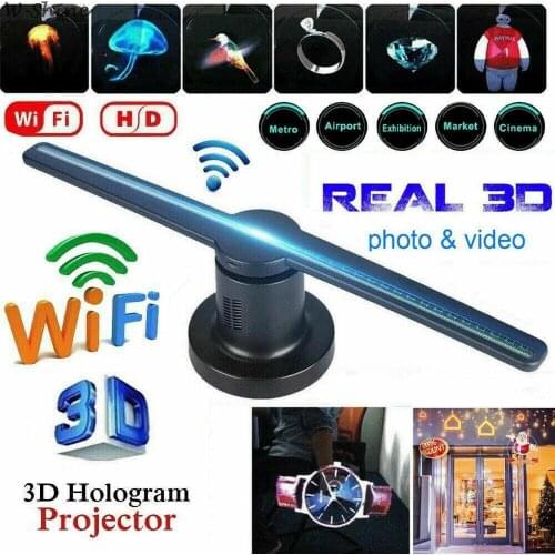 Wifi Plug In 3D Hologram Projector Light Advertising Display 150 LED Rotating Light Fan Holographic Imaging Lamp Remote Player