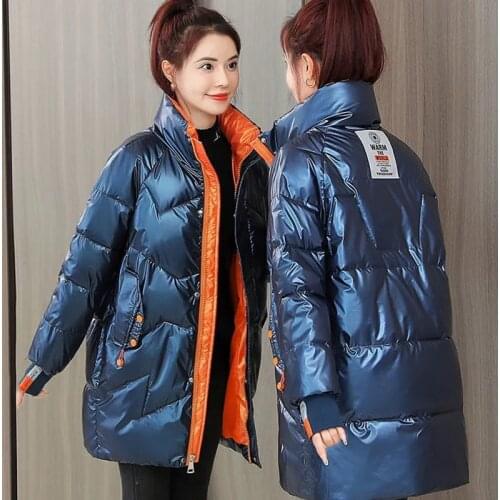 Winter Glossy Down Cotton Jacket Plus size 2021 New Womens Long Cotton Jackets Casual Thicken Warm Parka Outerwear Abrigo Mujer