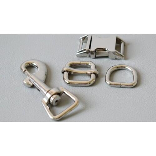 10 set 15mm Metal adjuster button belt straps slider breakaway side release buckle spring hook for dog collar leash accessories