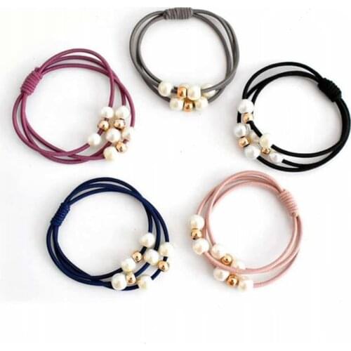 6Pcs/Lot Women Hair Accessories Pearl Elastic Hair Bands Flower Headdress Candy Rubber Band Cute Scrunchies Hair Bands For Girls