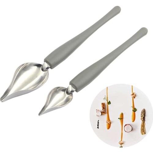 2Pcs Stainless Steel Long Handle Sauce Painting Spoon Ice Cream Dessert Tea Scoop Chef Decoration Pencil Draw Tool Tableware Set