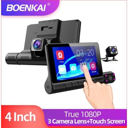 4Inch Touch Screen 1080P Full HD Dash Camera Car DVR With 3 Camera Lens 170 Degree Wide Angle Parking Sensor