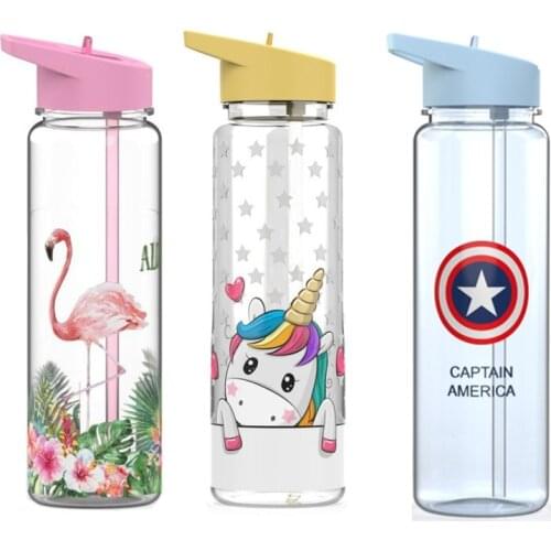 750ml 100%Tritan Sports My Straw Water Bottle With Flamingos Printing My Drink Juice Handle Bottle The Unicorn Kettle