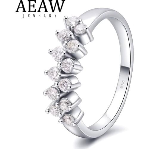 AEAW Jewelry Engagement Rings Moissanite 18k White Gold 0.3Ctw DF Color Band For Women Wedding