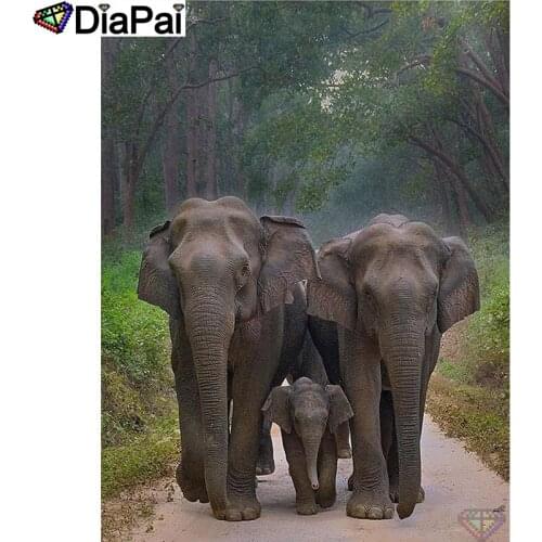 DIAPAI Art 5D Diy Diamond Painting "Animal elephant family" Diamond Pictures Cross Stitch 3D Rhinestone Embroidery Decor A27831