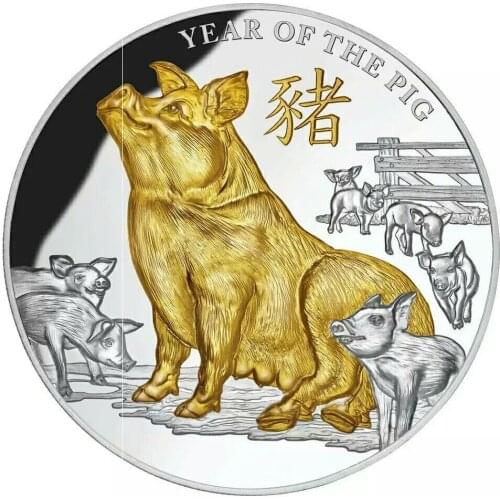 Australia Gold Silver Coins Year Of The Pig 1 OZ Animal Gold Coin Elizabeth Souvenir Gifts