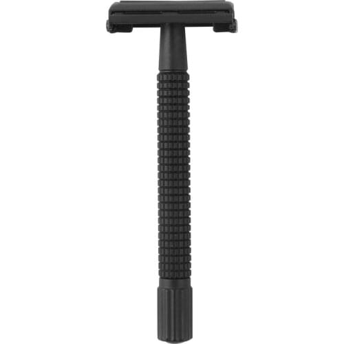 Double Edges Razor Brass Matte Pure Black Butterfly Open Long Handle Manual Safety Face Shaver