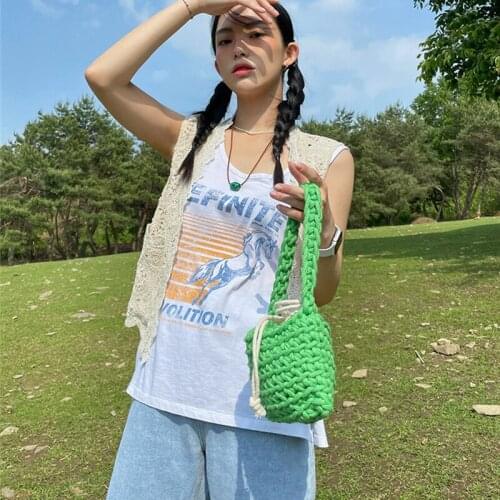 Designer Knitted Lady Handbags High Quality Summer Beach Small Tote Bali Purses 2022 Casual Rope Woven Women Shoulder Bags