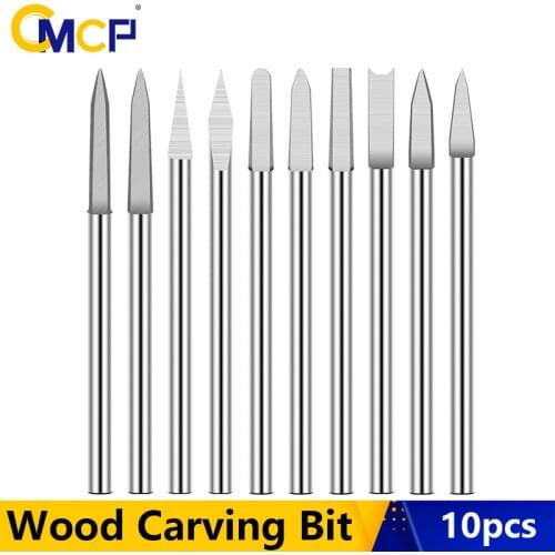 CMCP Milling Cutter 10pcs 2.35/3mm Shank Wood Carving Bit Steel Engraving Bit for Wood Drilling Carving Woodworking Drill Tools