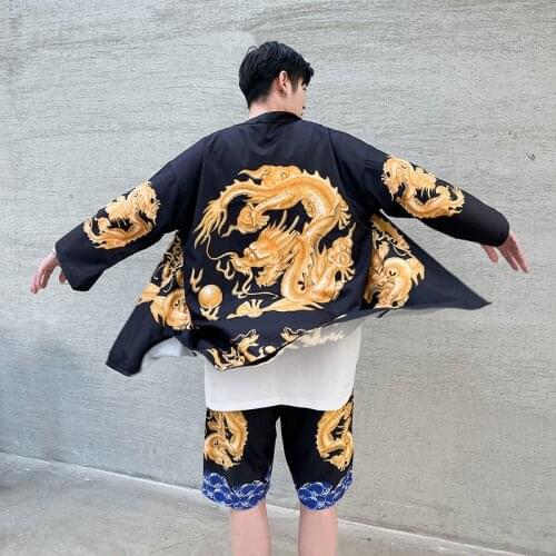 MrGB Summer New Half Sleeve Men Suit loose Chinese Style Crane Dragon Printed Casual Loose Shirt Baggy Straight Shorts Male