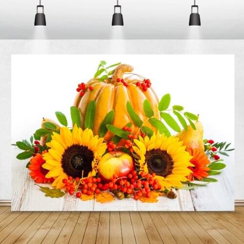 Laeacco Autumn Blooms Sunflowers Harvest Pumpkin Home Decor Photozone Photographic Backdrop Photography Background Photo Studio