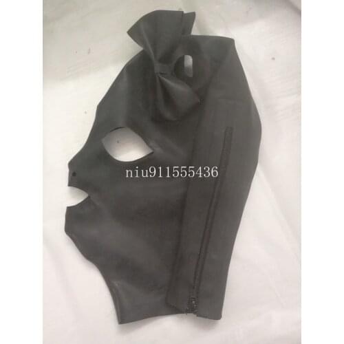 Latex Mask Rubber Unisex Hood with Bows and Hair Holes(No Hair )Rubber Fetish Mask Latex Headgear Sexy Cosplay Accessaries