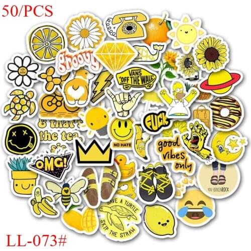 LL-073# 50/pcs Yellow series small fresh PVC personality graffiti sticker Decor Fridge Styling Travel Suitcase Styling Sticker