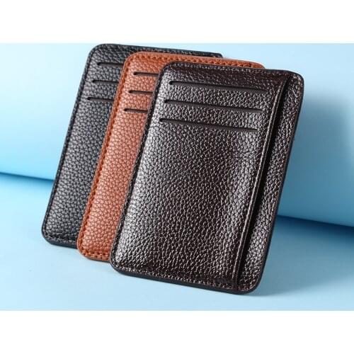 Fashion Women Men PU Leather Litchee Pattern Solid Color Card Holder Money Bag Casual Ladies Mini Coin Purse Card Wallet