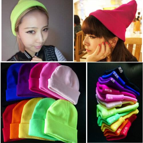 Men and Womens Casual Solid Color Knitted Wool Acrylic Beanies Hat Candy Colors