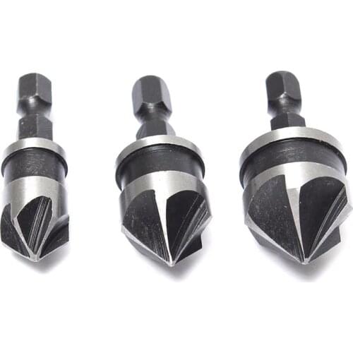 3pcs Hexagonal Shank Carbon Steel Hex Countersink Set for Wood Metal Quick Change Drill Bit Tools