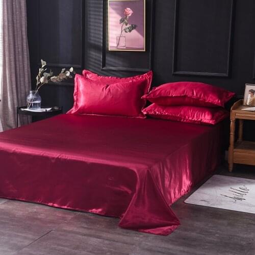 New Fashion Solid Color Flat Sheet Silk Bed Sheet King Queen Luxury Silk Satin Super Soft Comfortable Bedsheets