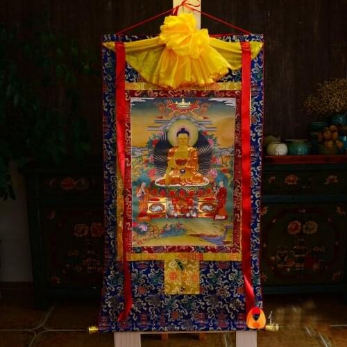 Wholesale Buddhist supplies Tibetan Buddhism HOME WALL Decor ART Blessing silk Sakyamuni Buddha Thang-ga Thangka Buddha painting