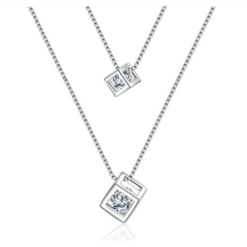 LUKENI Trendy Crystal Cube Women Pendants Necklace Jewelry Top Quality 925 Sterling Silver Box Chain Choker Necklace Jewelry Hot