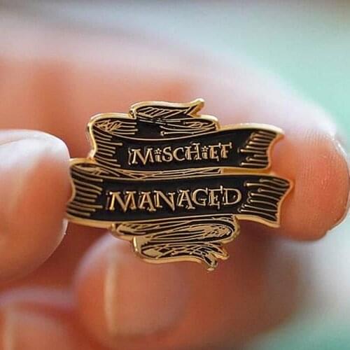 Mischief Managed Collectible Enamel Brooch Pin Backpack Hat Bag Collar Lapel Pins Badges Women Mens Fashion Jewelry Accessories