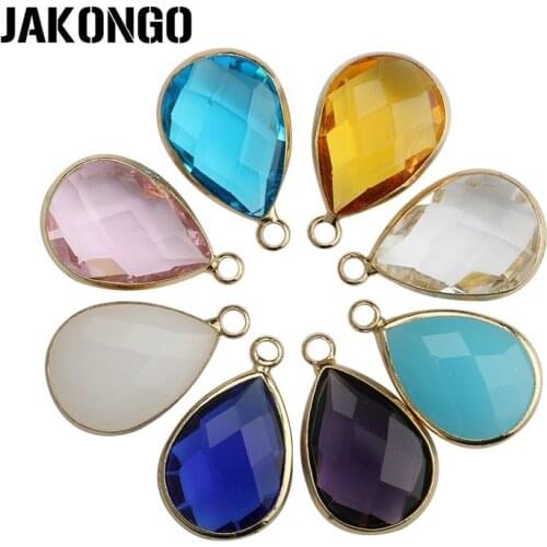 Gold Color Teardrop Clear Glass Charm Pendant for Jewelry Making Bracelet Findings Accessories DIY 22X14mm 8pcs/lot