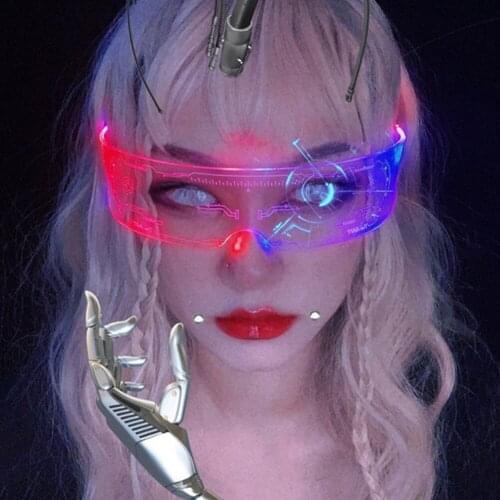 Hot LED Luminous Sunglasses Vintage Punk Goggles Men Women Fashion Party Cool Halloween Colorful Light Up Glasses Shades UV400