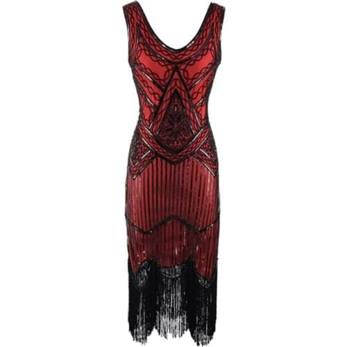 Plus Size S-4XL Hot Women 1920s 8 Color Vintage Gatsby Flapper Dress Sleeveless Sequined Tassel Glitter Dresses Vestido
