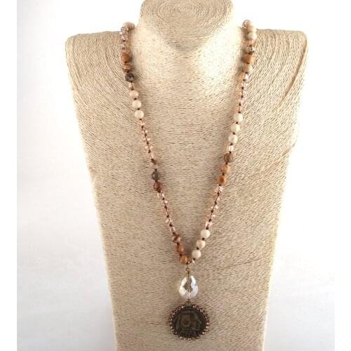 Md Fashion Bohemian Tribal Jewelry Crystal / Natural Stone Long Knotted Crystal Disco Metal Buffalo Pendant Necklaces