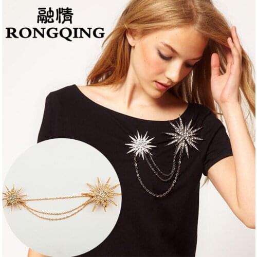 RONGQING 12pcs/lot Crystal Rhinestone Snowflake Brooches Long Chain Tassel Brooches pin brooches for women Wedding Bridal Brooch