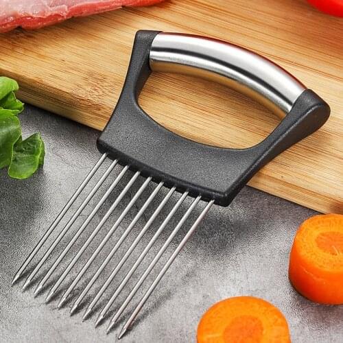 Stainless Steel Food Slice Assistant Onion Lemon Needle Potato Slices Handheld Vegetables Cutting Kitchen Gadgets Accessories