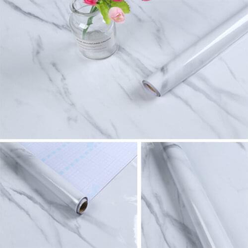 80cm Marble Jazz White Vinyl DIY Self Adhesive Waterproof Wallpaper Contact Paper Wall Stickers Home Decor Kitchen Restorative