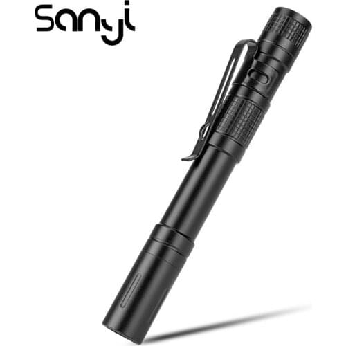 SANYI Mini Pocket Penlight 3800LM Power by 2*AAA Battery Flashlight Torch Camping Outdoor Working Light Lamp