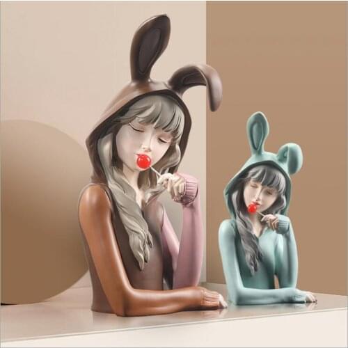 Modern Cute Lollipop Girls Resin Ornaments Home Livingroom Desktop Figurines Decoration TV Cabinet Sculpture Accessories Crafts