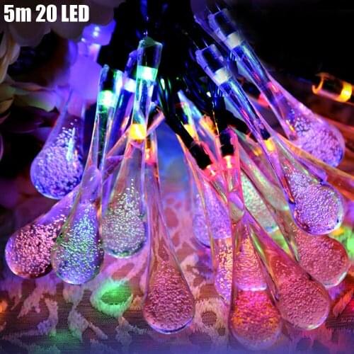 5m 20 LED Solar Powered Fairy Lights Outdoor Water Drop Led String Light Christmas Decoration Holiday Lighting